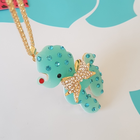 Betsey Johnson Style Necklace Blue Crystal Pendant - Picture 6 of 12